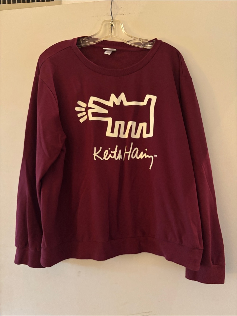 Vintage Keith Haring Maroon Graphic Crewneck Sweatshirt